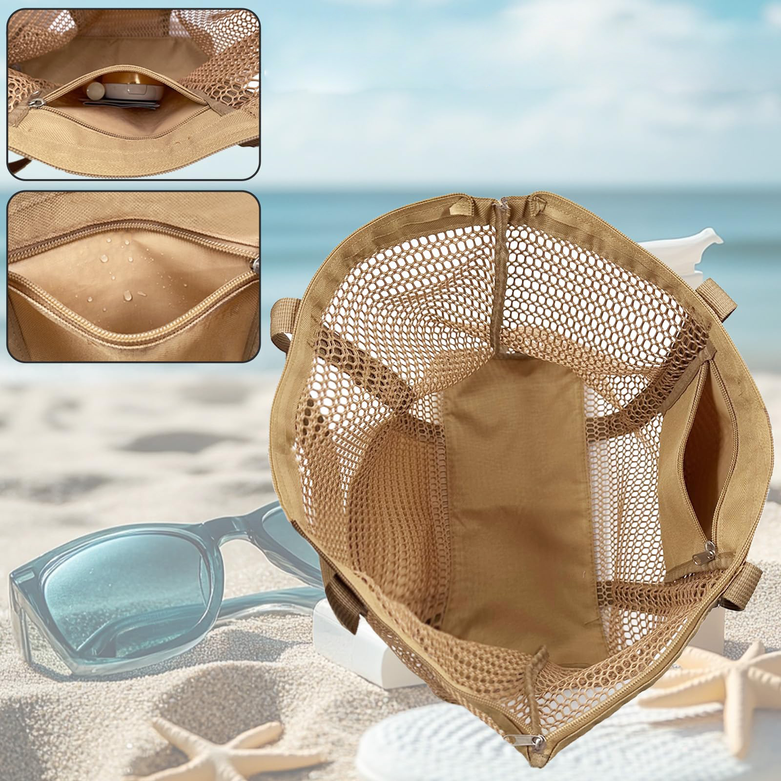 Custom Mesh Tote Bag with Zipper Pocket