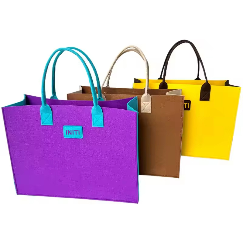 Color-Block Felt Shopping Tote Bag