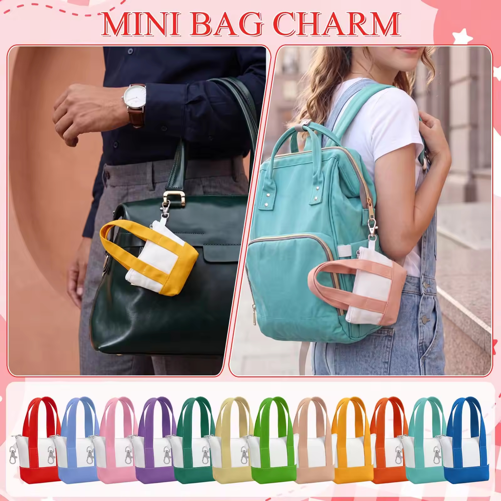 Custom Mini Canvas Tote Bag Keychain 