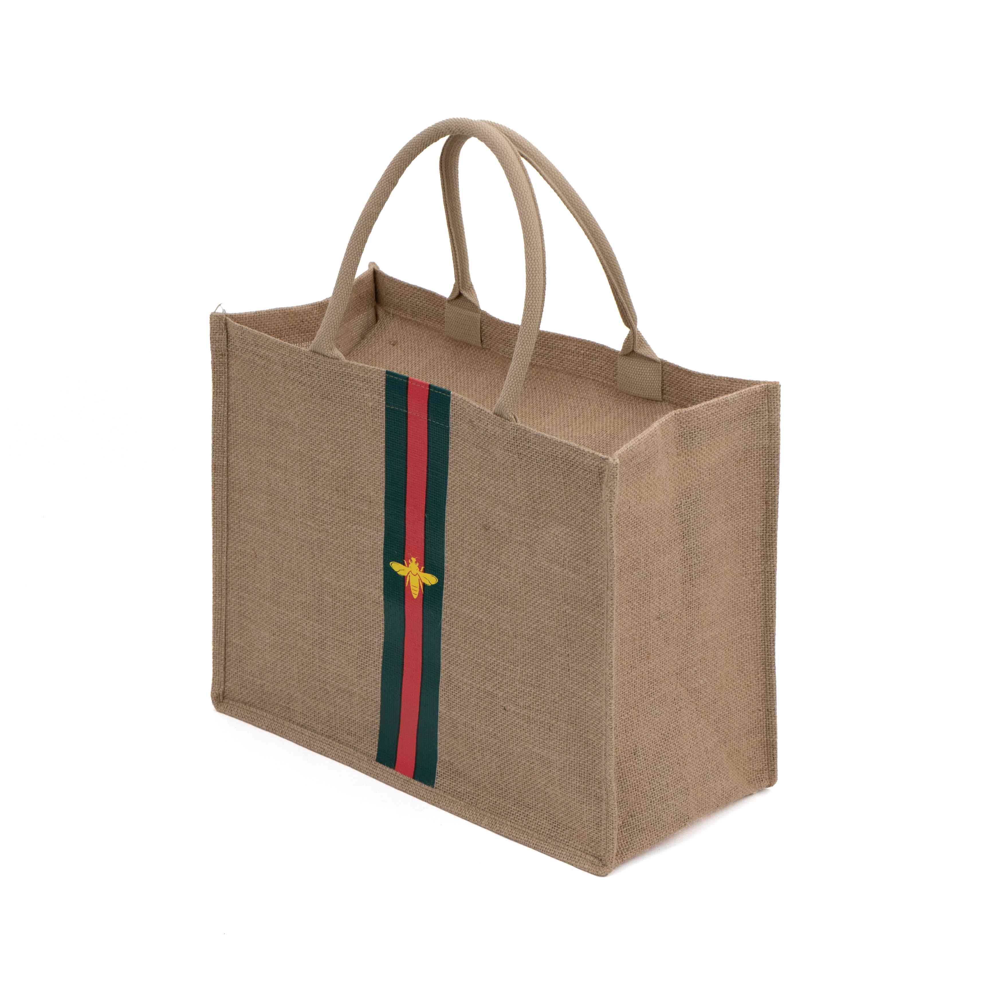 Striped Jute Tote Bag