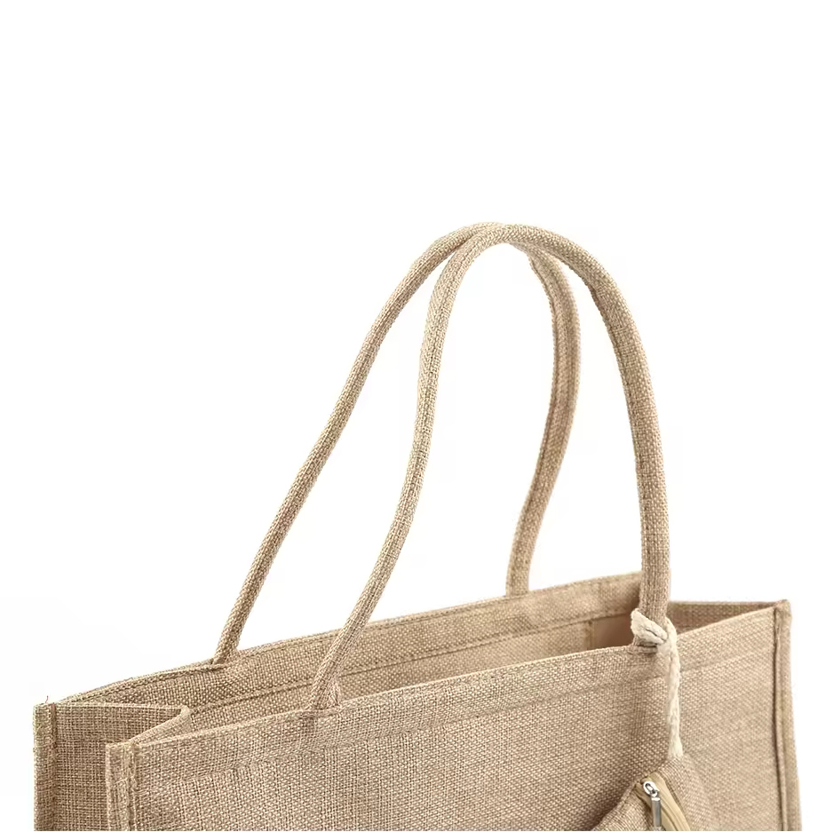 Custom Burlap Tote Bag with Zipper and Matching Pouch