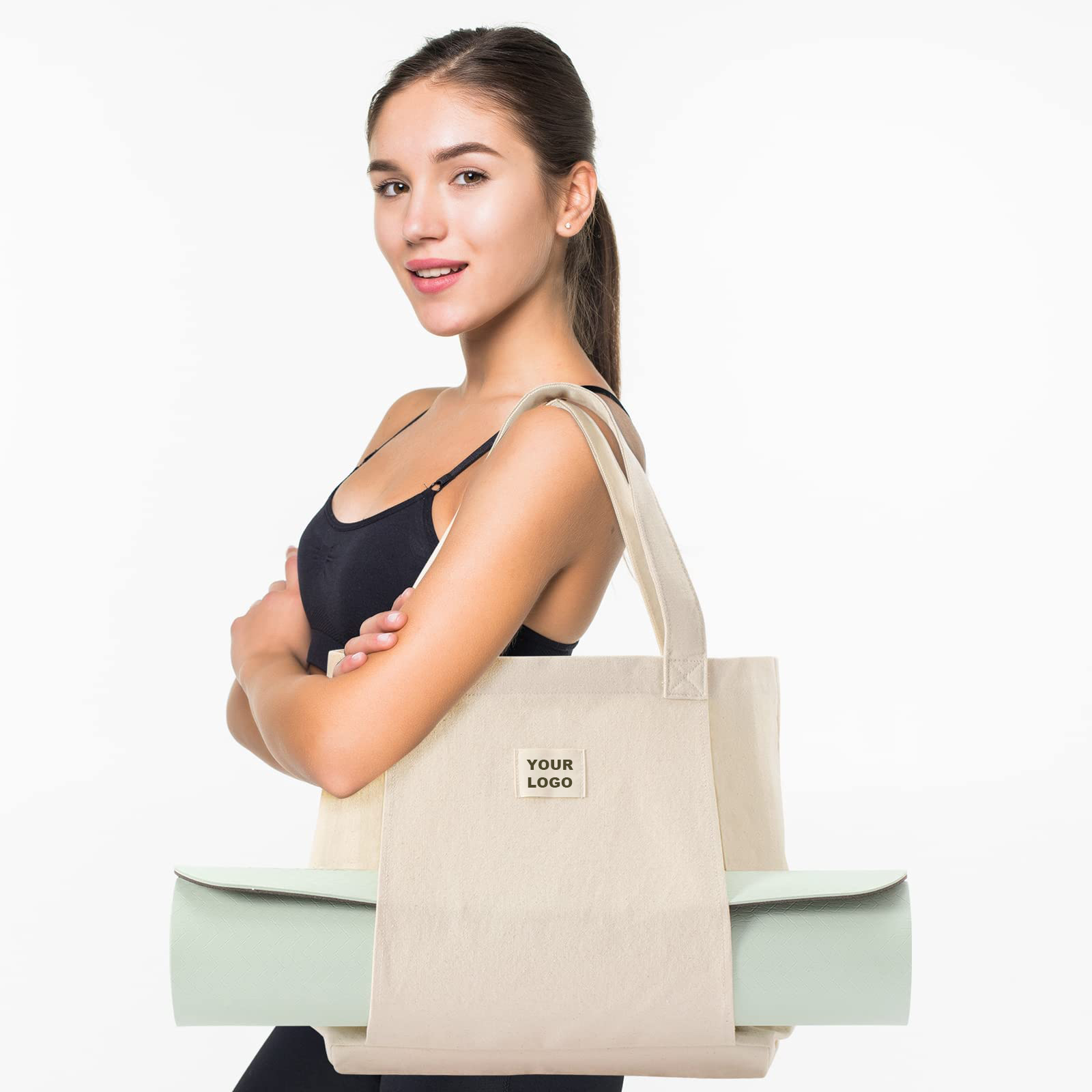 Heavy Canvas Yoga Mat Tote Bag with Zipper Pocket