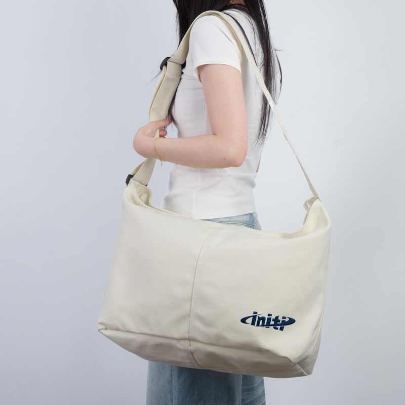 Large Canvas Crossbody Bag with Wide Gusset
