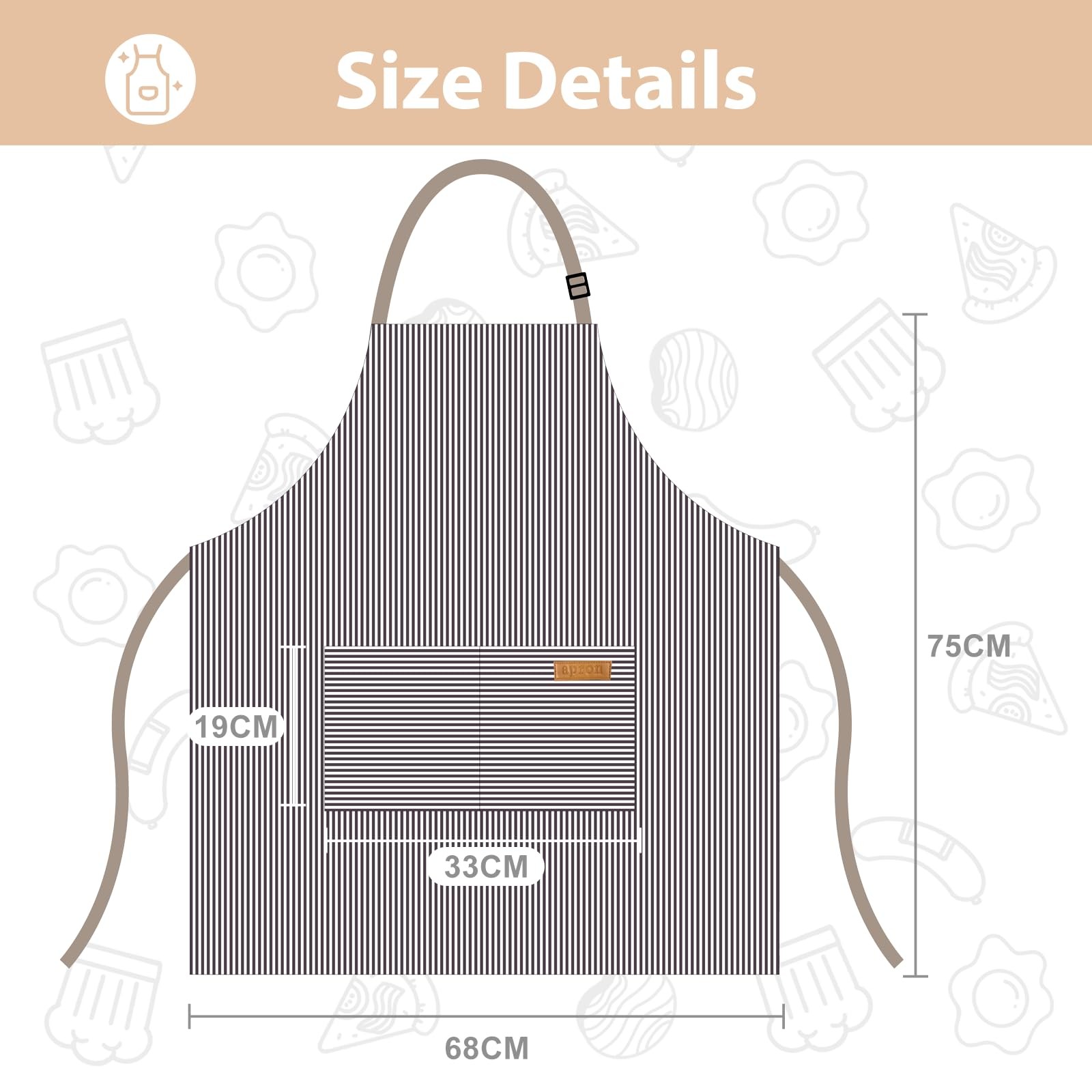 Striped Cotton-Blend Chef Apron with Divided Front Pocket
