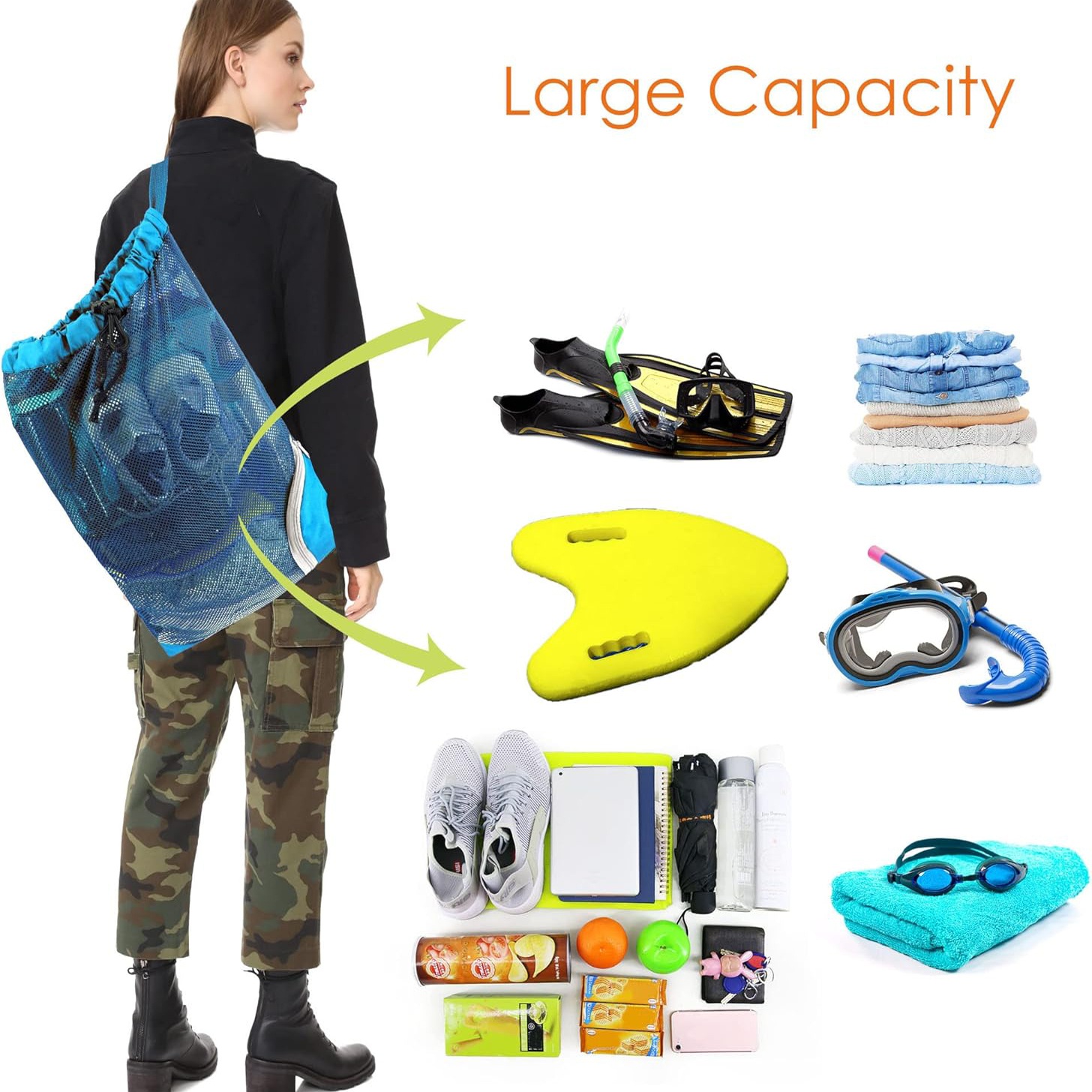 Foldable Mesh Beach Bag with Shoulder Strap