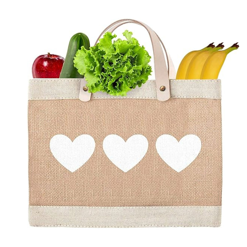 Custom Jute Tote Bag with Leather Handles