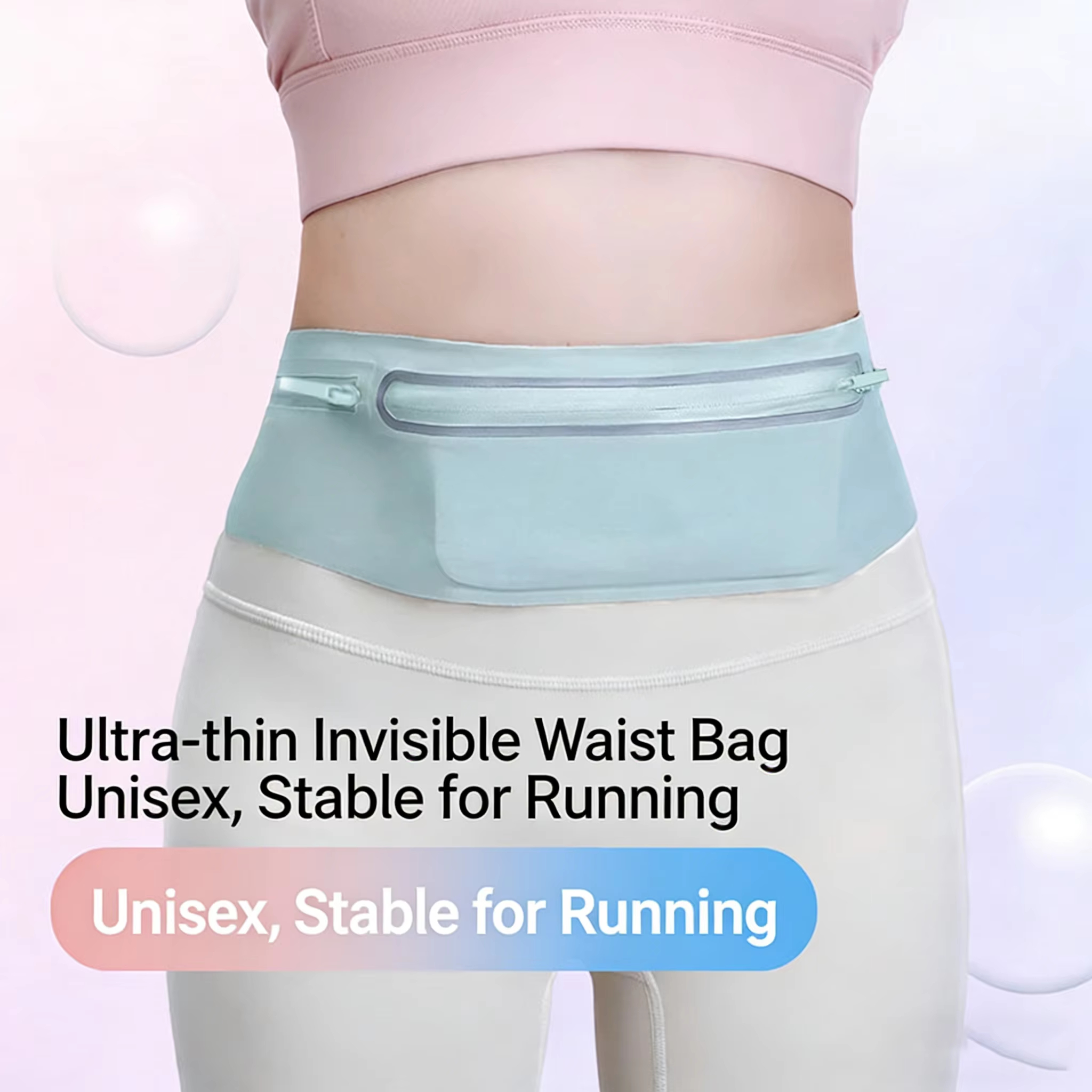 Tas Sabuk Pinggang Ultra Tipis untuk Lari dengan Ritsleting Reflektif