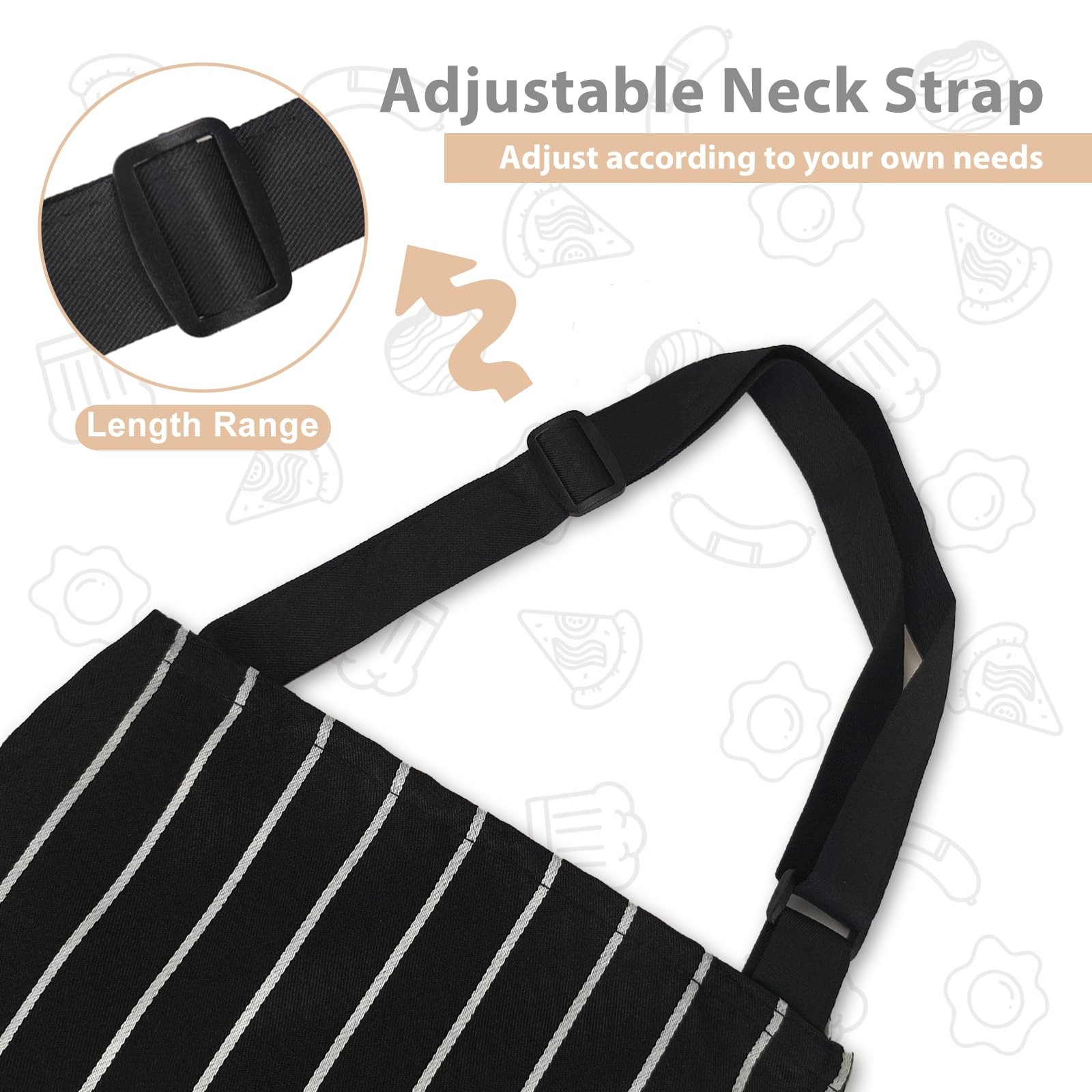 Striped Cotton-Blend Chef Apron with Divided Front Pocket