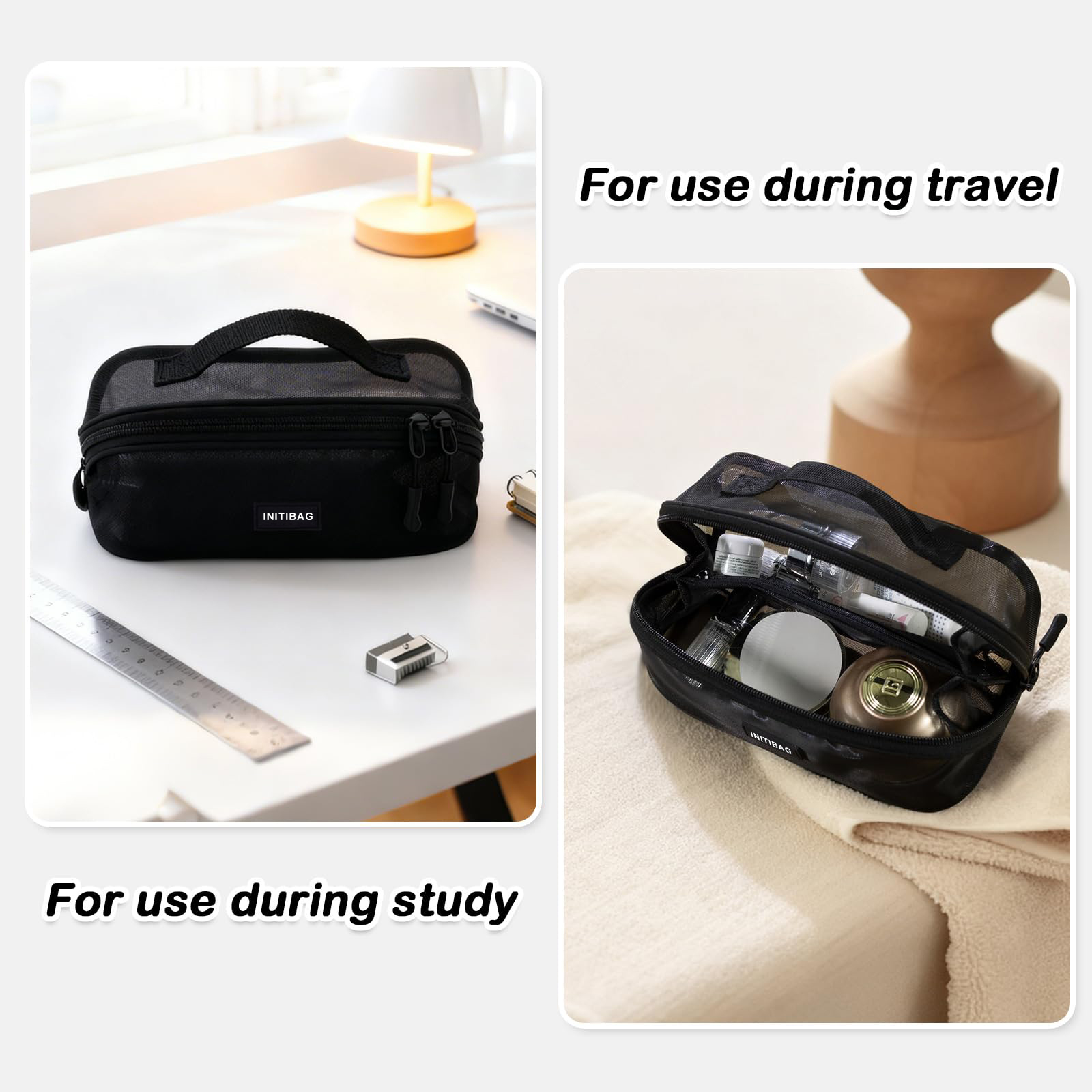 Double-Layer Mesh Stationery Organizer Case