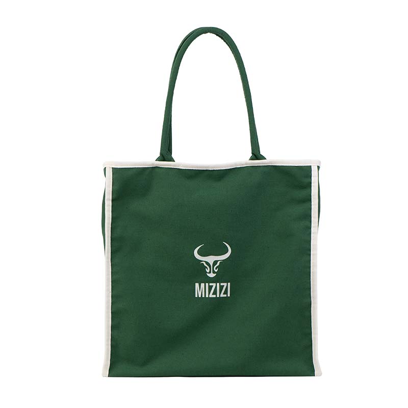 Contrast-Trim Zip-Top Canvas Tote Bag