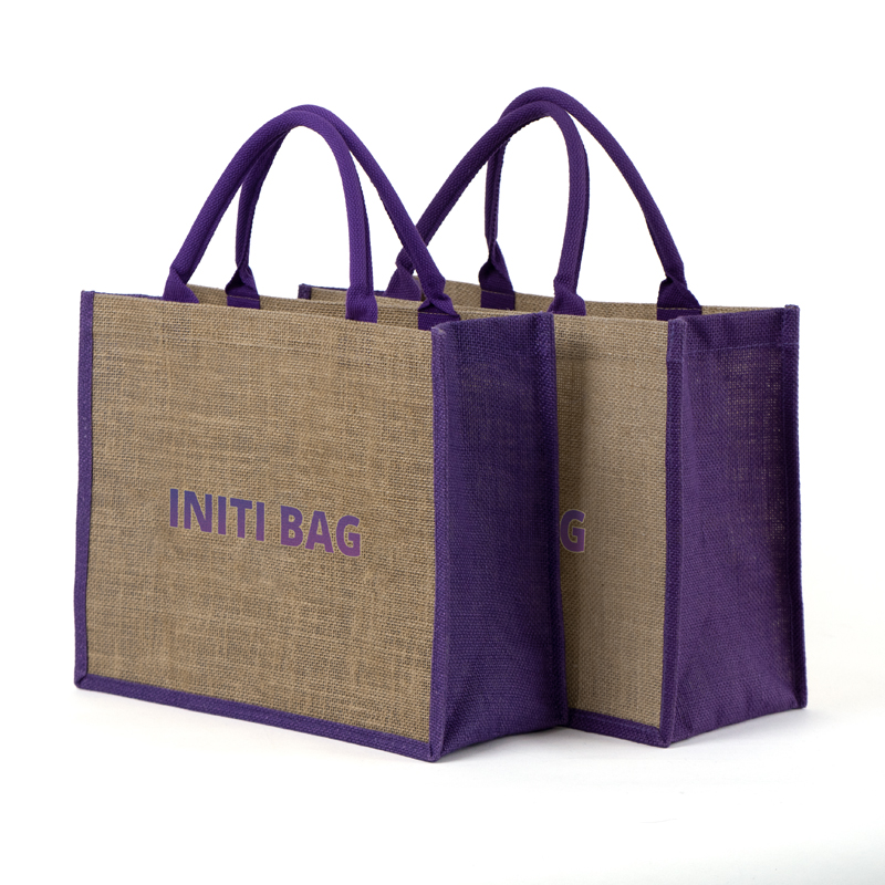 Jute Tote Bag with Contrast Side Panels and Soft Handles