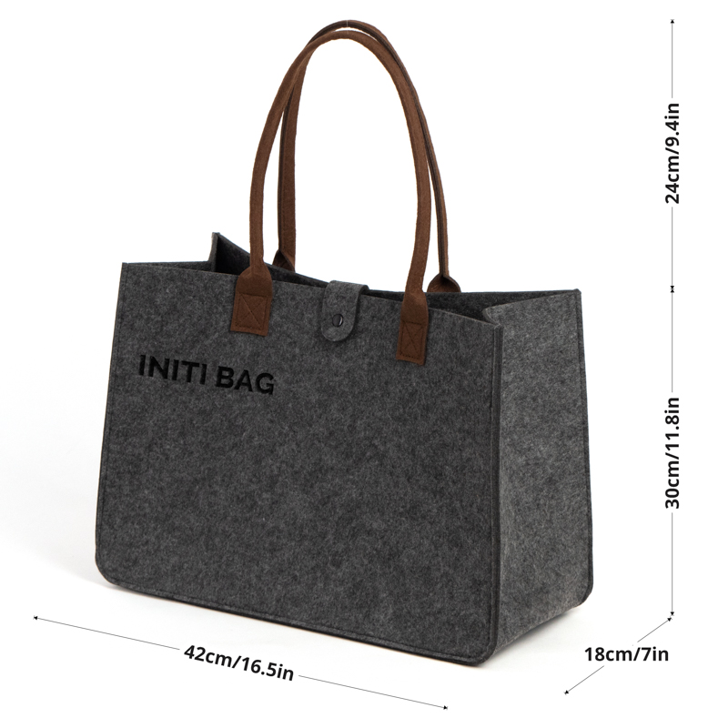 Snap-Closure Felt Shopper Bag