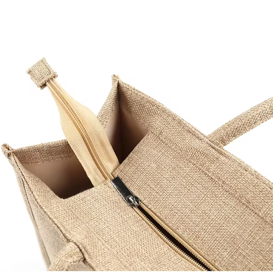 Custom Burlap Tote Bag with Zipper and Matching Pouch