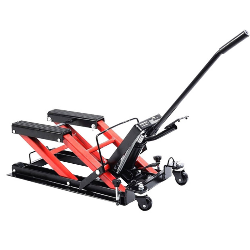 Cric élévateur à ciseaux portable pour moto, capacité de 1 500 lb, avec 4 roues
