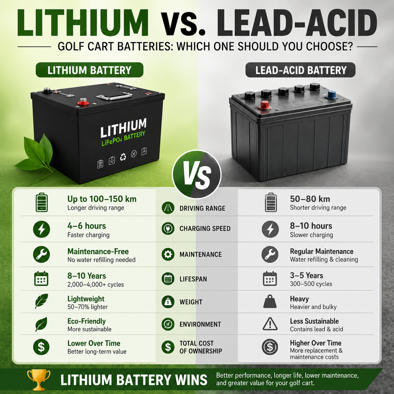 Lithium- versus Blei-Säure-Golfcart-Akkus: Welchen sollten Sie wählen?
