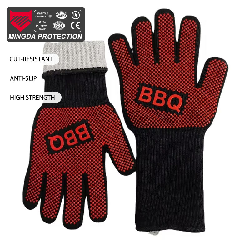 Hot Sale In-Stock Safety Gloves 800°C High Temperature Resistant Flame Retardant Silicone BBQ Oven Microwave Heat Gloves