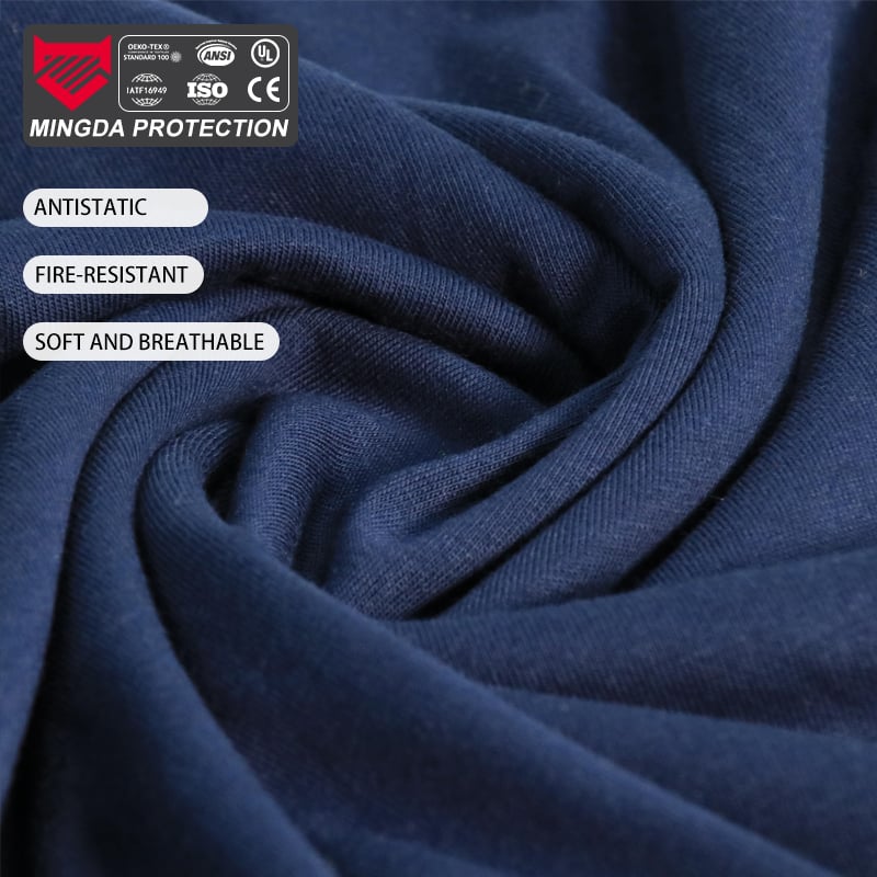 Navy Blue Modacrylic/Cotton Anti-Static Knit Fabric for Electronics Manufacturing