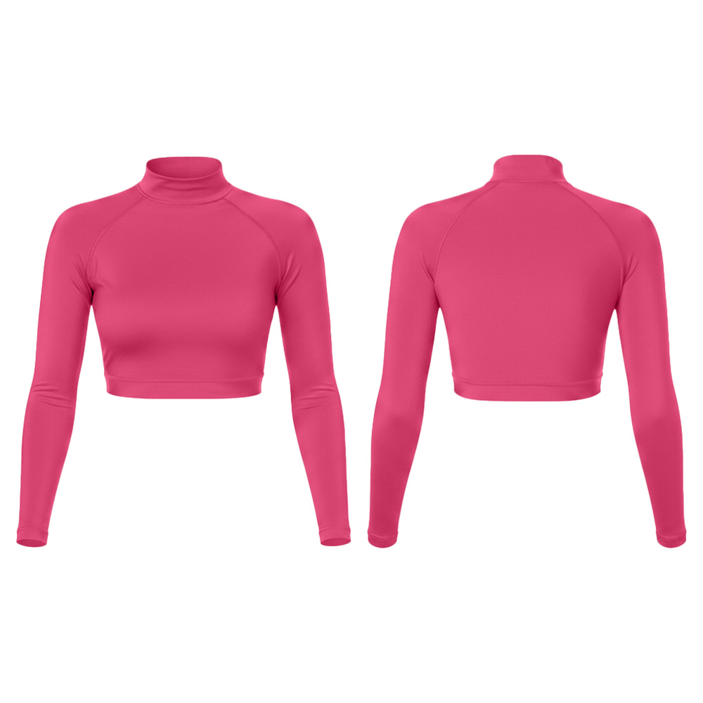 Cropped UPF 50 Rash Guard for Women Long Sleeve Crew Neck Flatlock Seams Swim Rashguard Custom Nylon/Spandex Swimsuit Crop Top