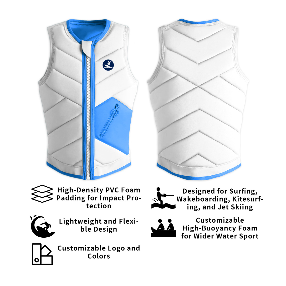 Custom Logo Wakeboard Impact Life Vest Adult Men's Women's Swimming Lifejacket PVC Foam Boating Rafting PFD Neoprene Life Jacket