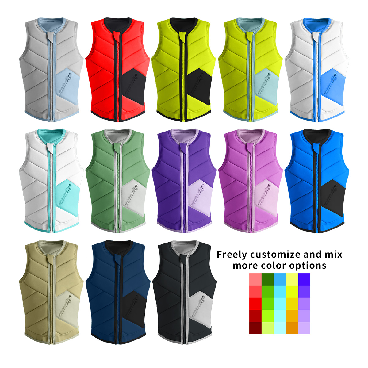 Custom Logo Wakeboard Impact Life Vest Adult Men's Women's Swimming Lifejacket PVC Foam Boating Rafting PFD Neoprene Life Jacket