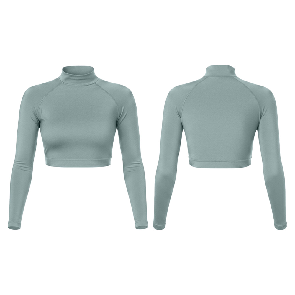 Cropped UPF 50 Rash Guard for Women Long Sleeve Crew Neck Flatlock Seams Swim Rashguard Custom Nylon/Spandex Swimsuit Crop Top