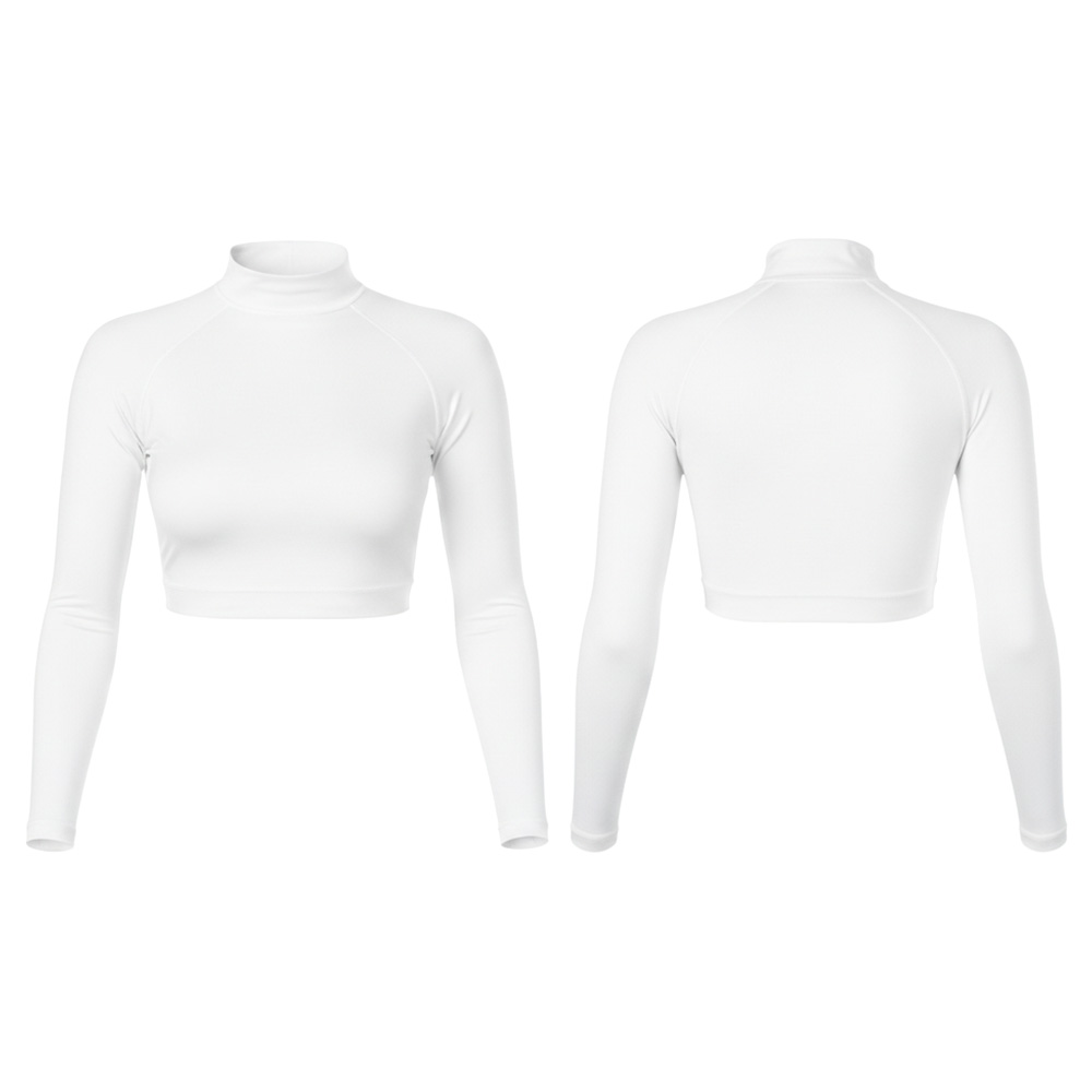 Cropped UPF 50 Rash Guard for Women Long Sleeve Crew Neck Flatlock Seams Swim Rashguard Custom Nylon/Spandex Swimsuit Crop Top