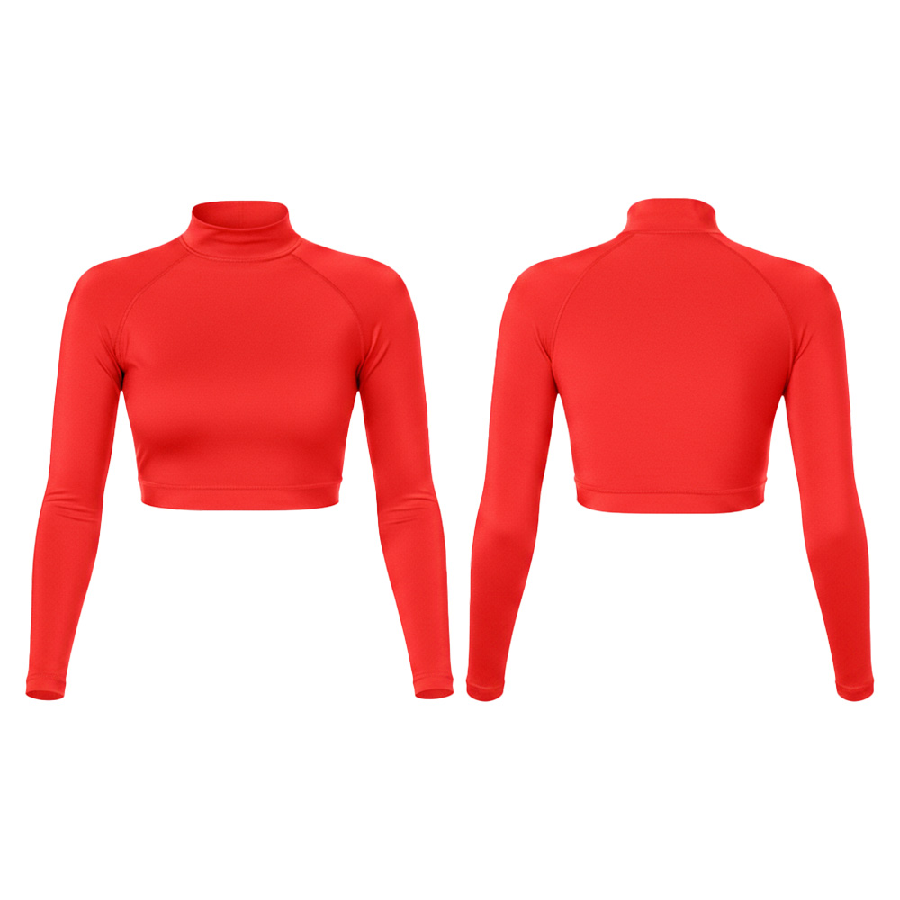 Cropped UPF 50 Rash Guard for Women Long Sleeve Crew Neck Flatlock Seams Swim Rashguard Custom Nylon/Spandex Swimsuit Crop Top