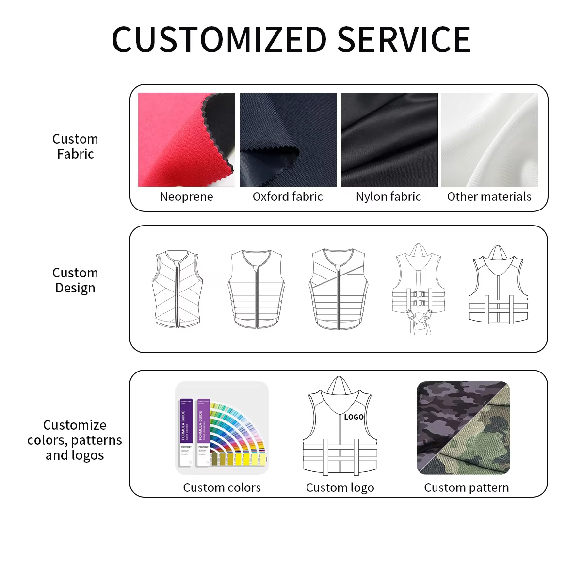 Customized Adult Neoprene Wakeboard Impact Life Vest Swimming Comp Flotation Life Jacket for Water Sports