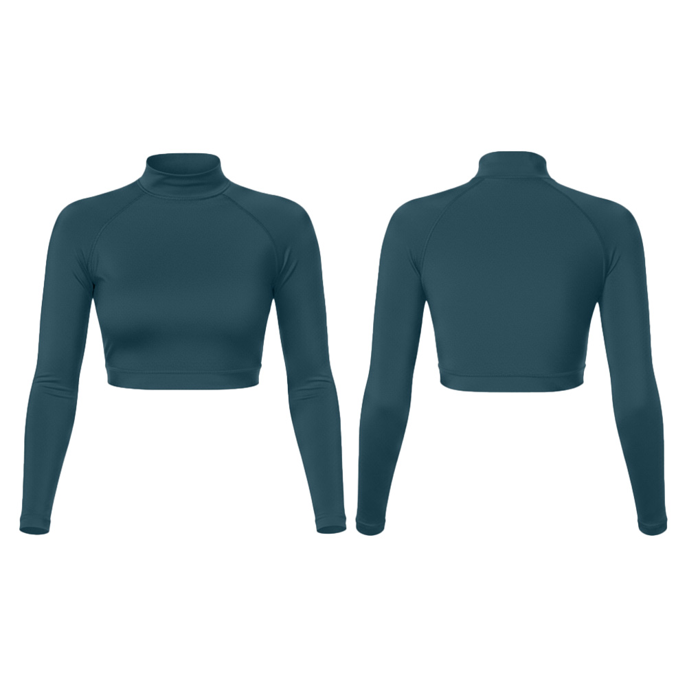 Cropped UPF 50 Rash Guard for Women Long Sleeve Crew Neck Flatlock Seams Swim Rashguard Custom Nylon/Spandex Swimsuit Crop Top