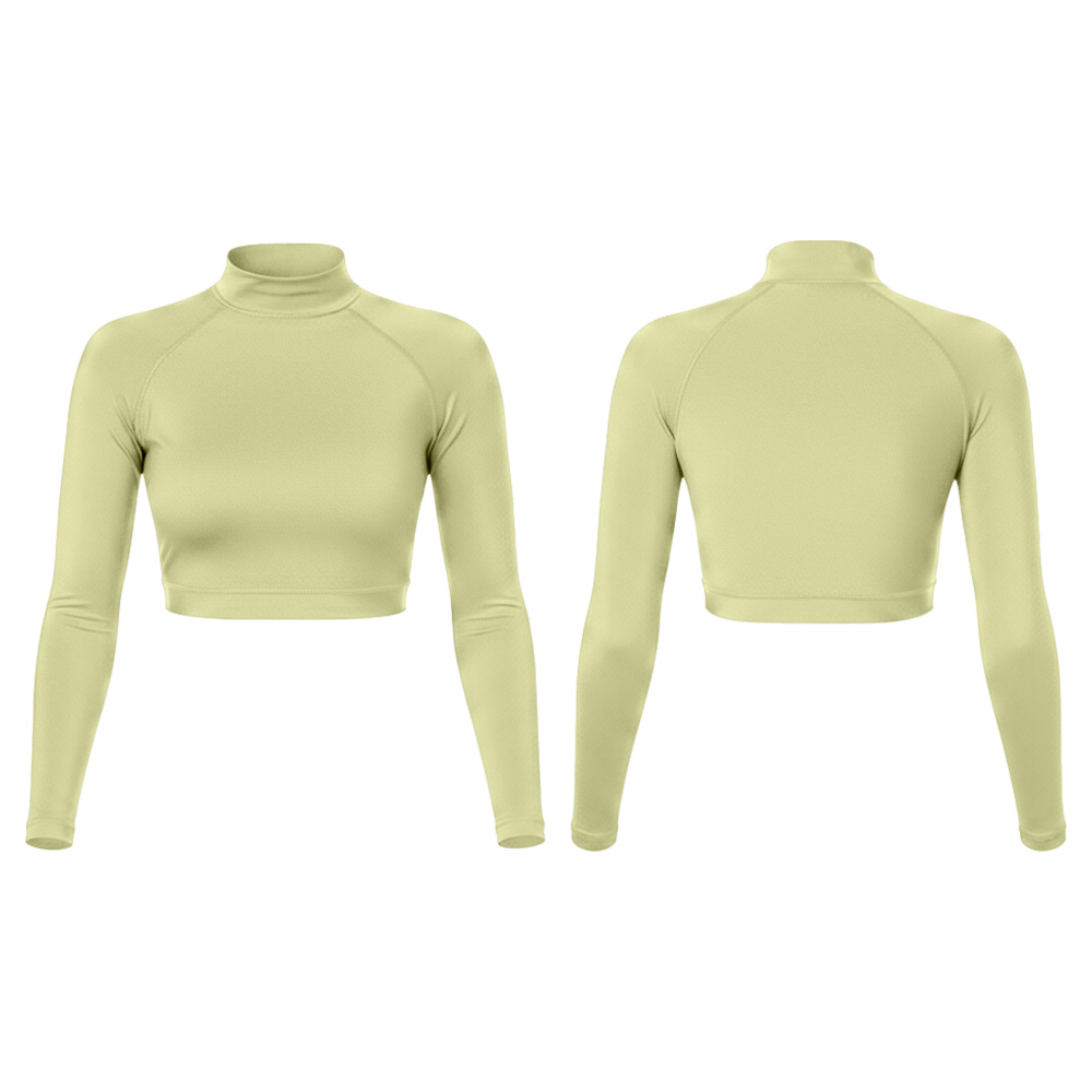Cropped UPF 50 Rash Guard for Women Long Sleeve Crew Neck Flatlock Seams Swim Rashguard Custom Nylon/Spandex Swimsuit Crop Top