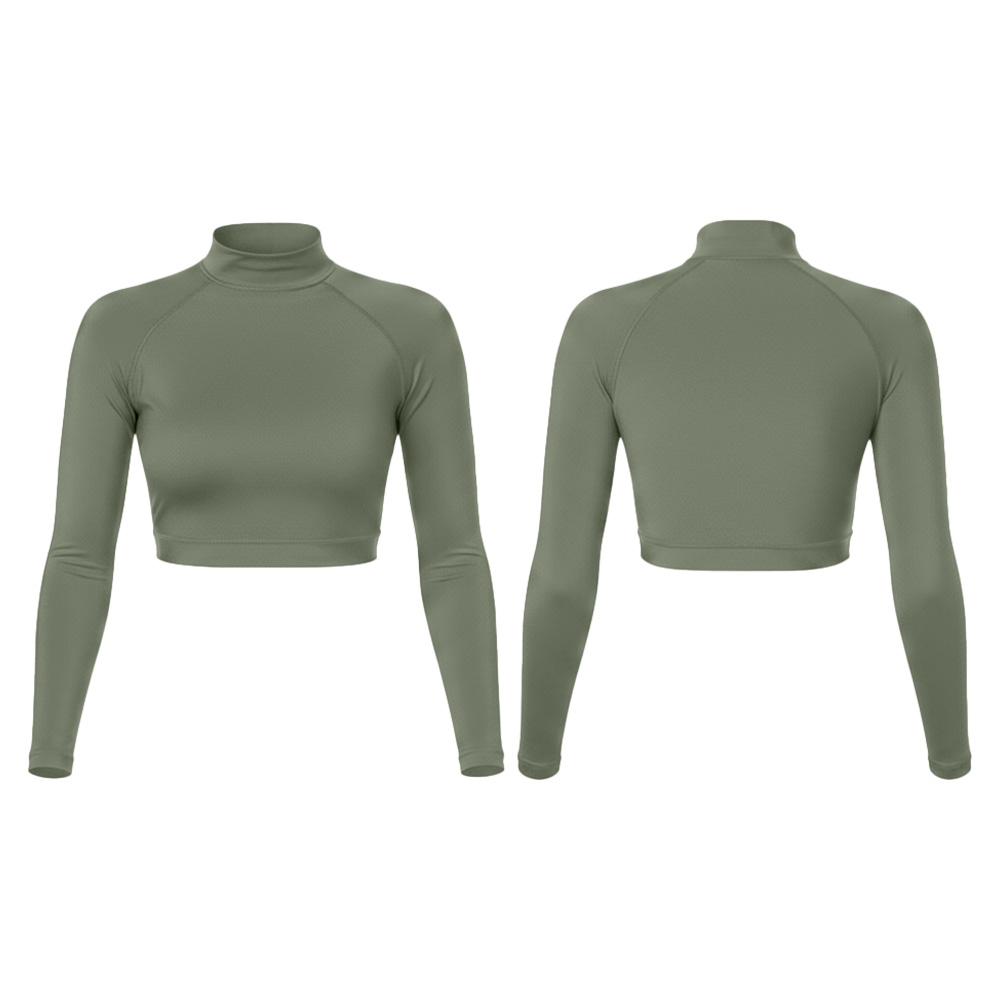 Cropped UPF 50 Rash Guard for Women Long Sleeve Crew Neck Flatlock Seams Swim Rashguard Custom Nylon/Spandex Swimsuit Crop Top