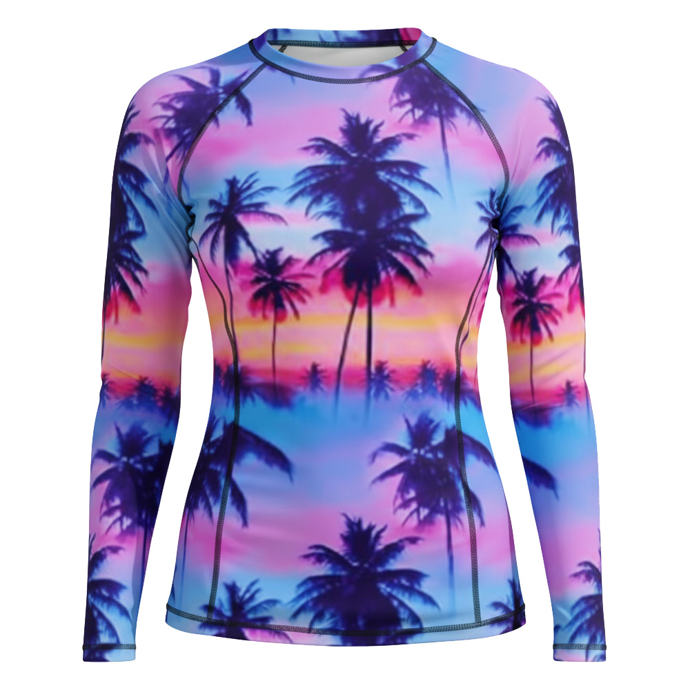 Sublimation Printed Rashguard  for Women UPF 50+ Long Sleeve Rash Guard Custom Logo Anti-UV Surf Swimwear Top