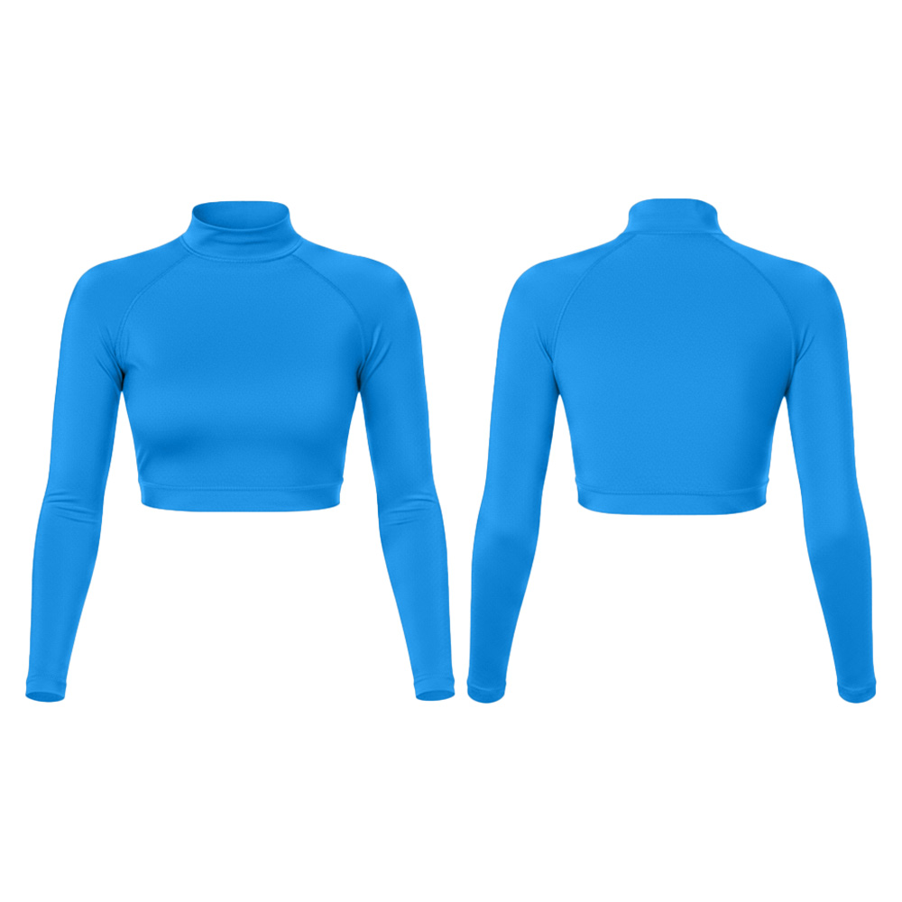 Cropped UPF 50 Rash Guard for Women Long Sleeve Crew Neck Flatlock Seams Swim Rashguard Custom Nylon/Spandex Swimsuit Crop Top