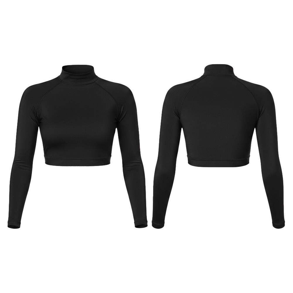 Cropped UPF 50 Rash Guard for Women Long Sleeve Crew Neck Flatlock Seams Swim Rashguard Custom Nylon/Spandex Swimsuit Crop Top
