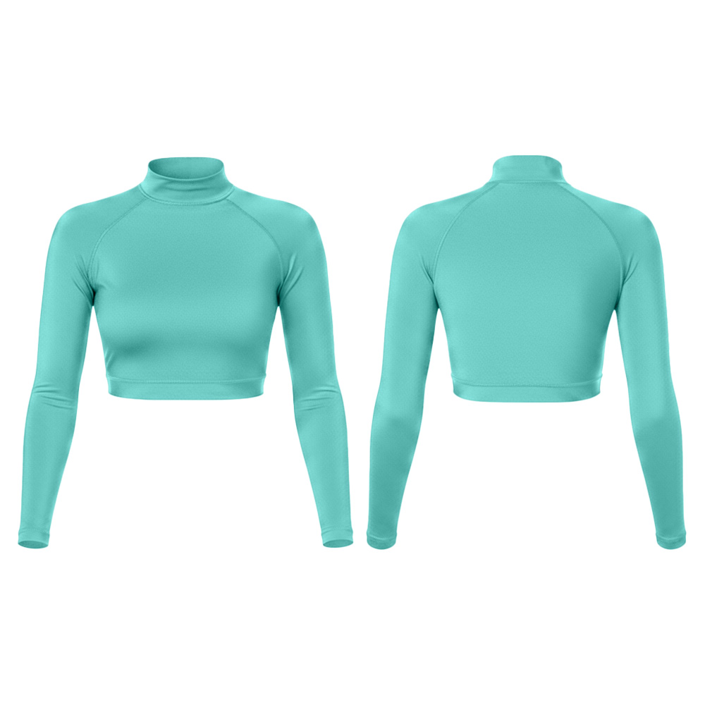 Cropped UPF 50 Rash Guard for Women Long Sleeve Crew Neck Flatlock Seams Swim Rashguard Custom Nylon/Spandex Swimsuit Crop Top