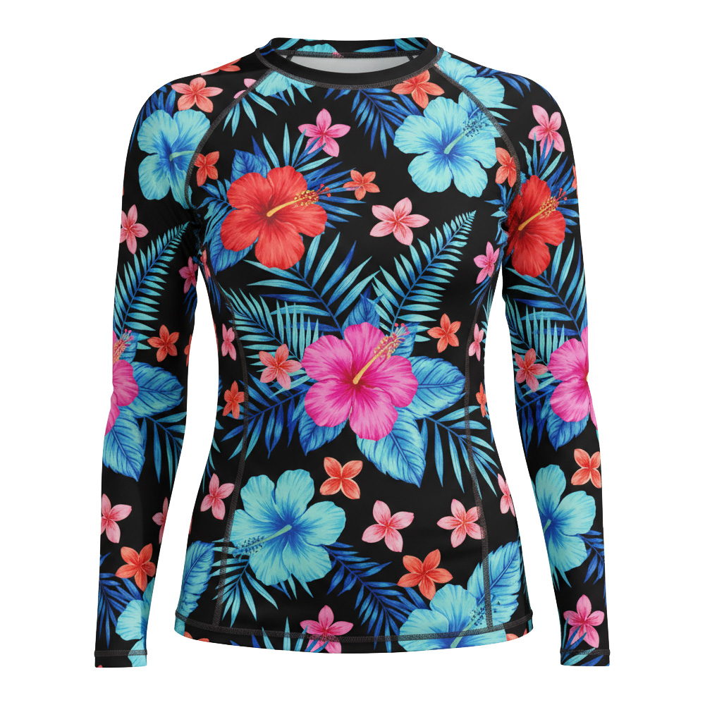 Sublimation Printed Rashguard  for Women UPF 50+ Long Sleeve Rash Guard Custom Logo Anti-UV Surf Swimwear Top