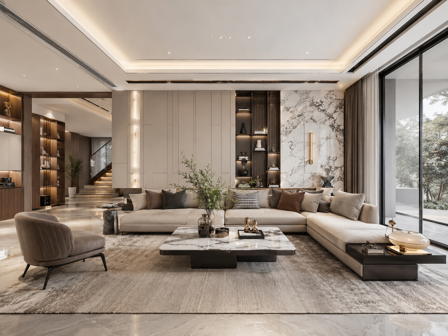 Tailored Villa Interiors with Integrated Custom Cabinetry