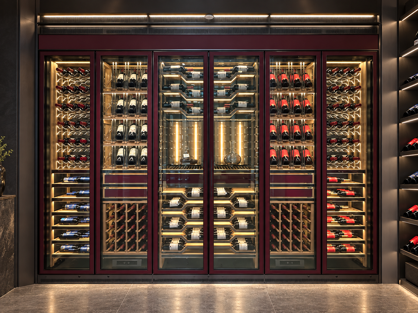 Stainless Steel Wine Display Cabinet with Glass Doors and LED Lighting for Hotels, Restaurants & Villas