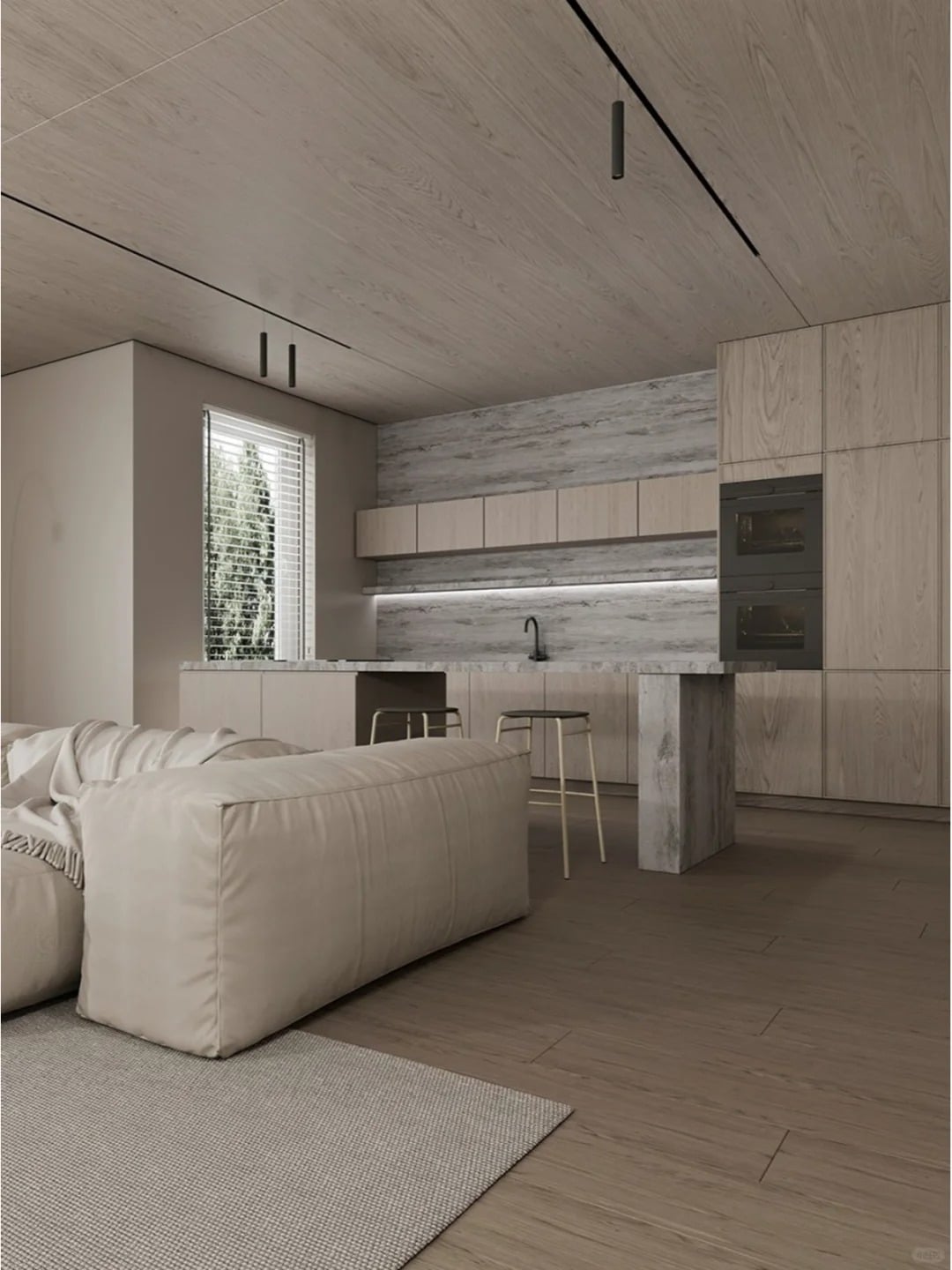 Open kitchen rock board cabinets