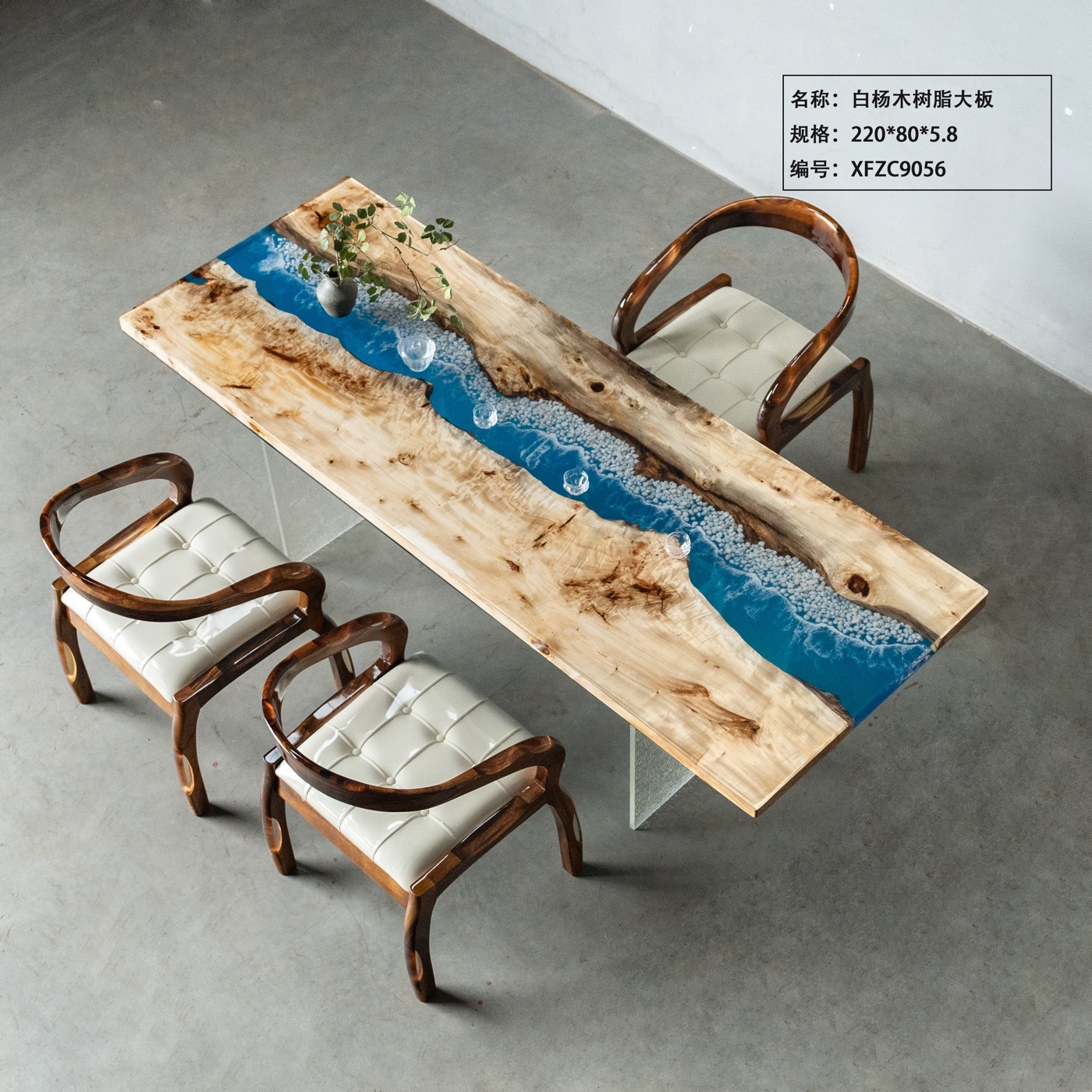 Sea Wave Foam Epoxy River Table, Live Edge Poplar Burl Wood Tea & Dining Table for Home