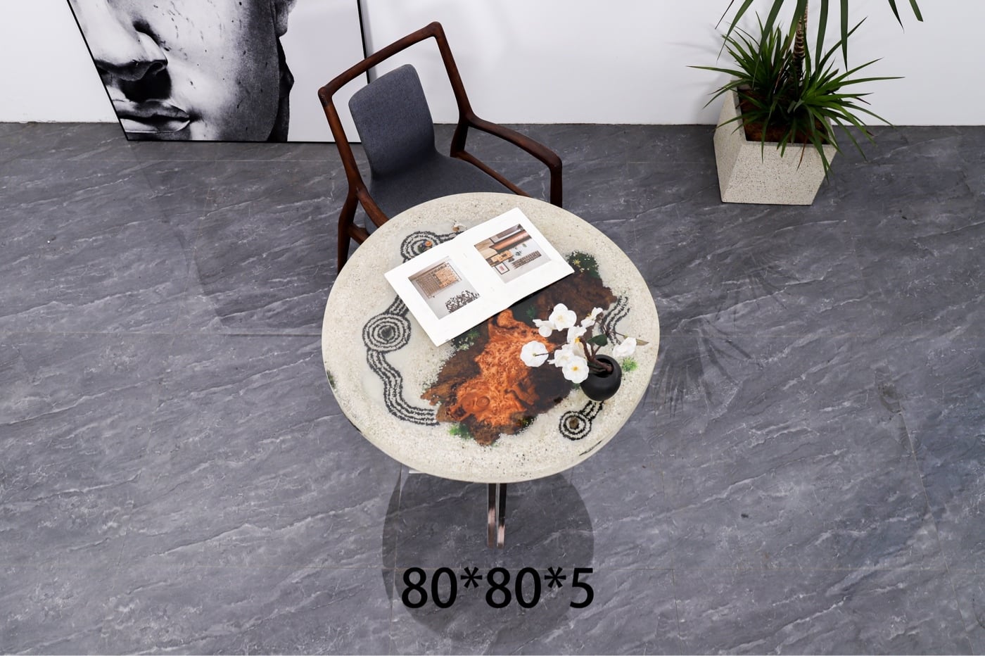 Circular Sand Base Epoxy River Coffee Table, Burl Wood Art Furniture for Living Room & Tea Room
