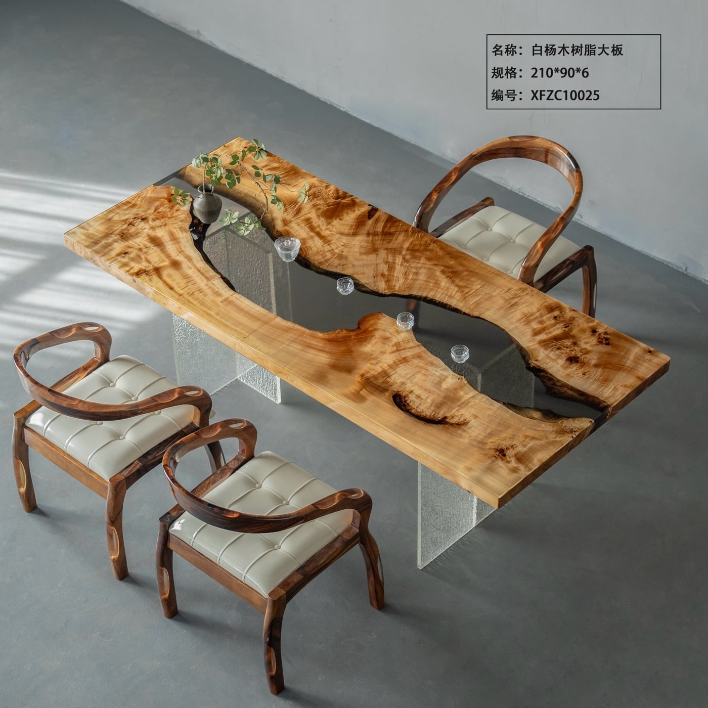 Black River Epoxy Table, Live Edge Poplar Burl Wood Tea & Dining Table for Home & Villa