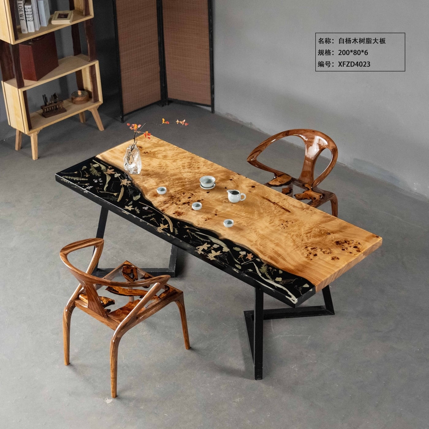 Black River Epoxy Table, Live Edge Poplar Burl Wood Tea & Dining Table for Home