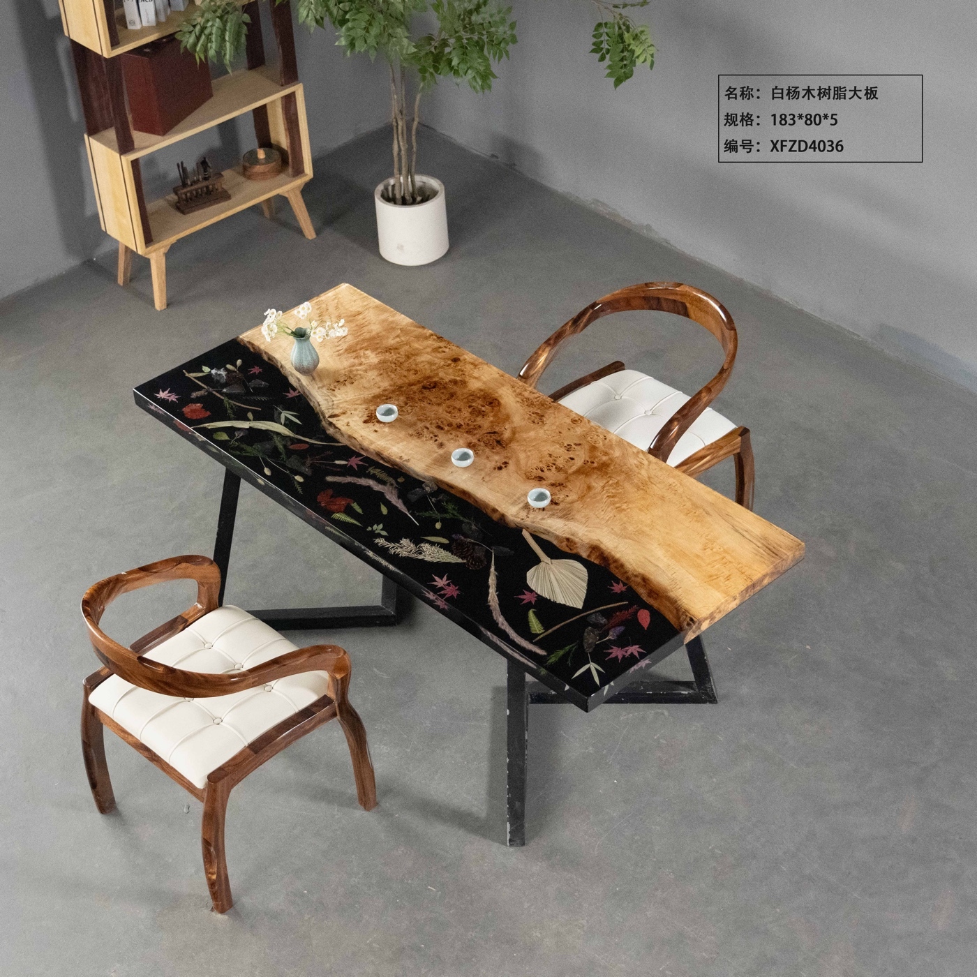 Black River Epoxy Table, Live Edge Poplar Burl Wood Tea & Dining Table for Home