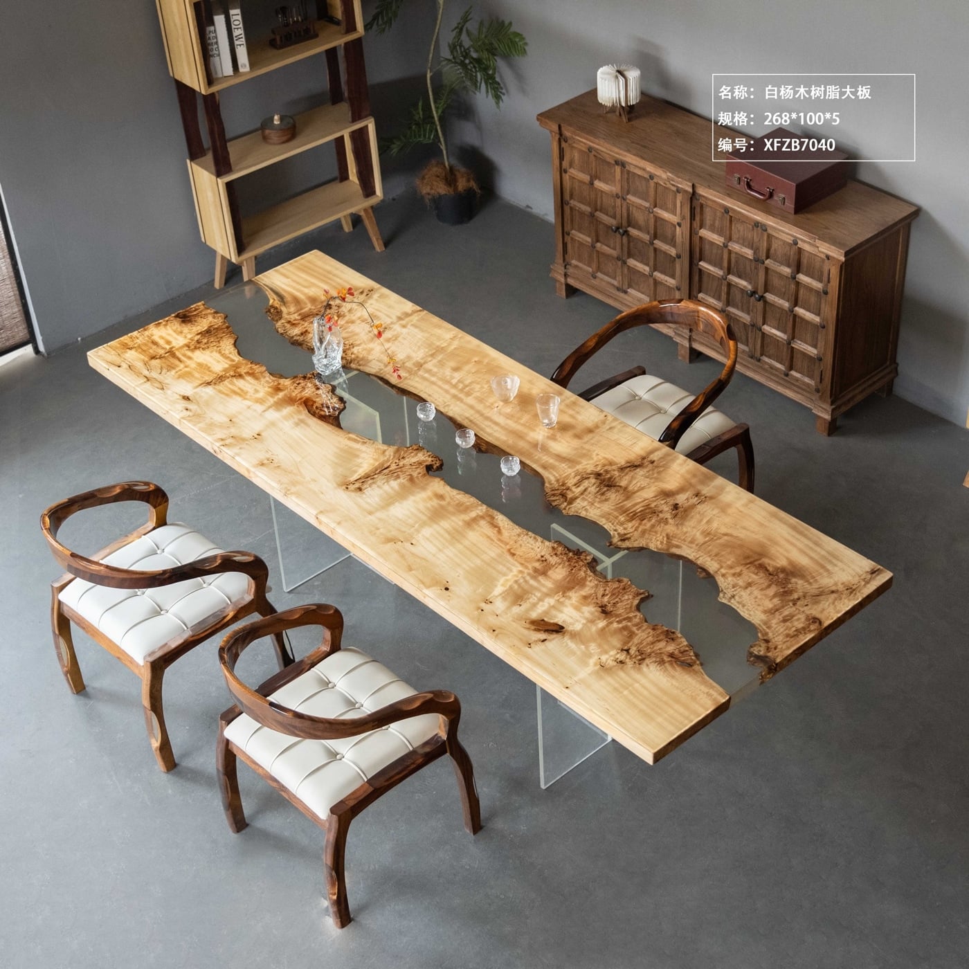 Clear River Epoxy Table, Live Edge Poplar Burl Wood Dining & Tea Table for Home
