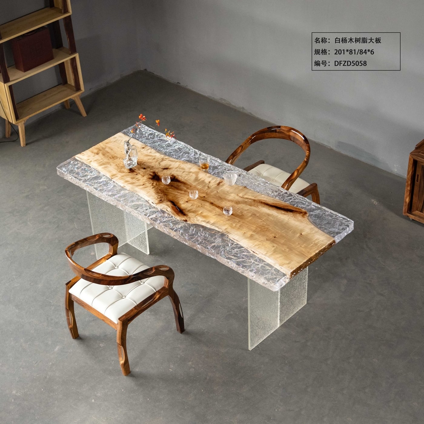 Glacier Ice Effect Epoxy Table, Live Edge Poplar Burl Wood Tea & Dining Table For Home