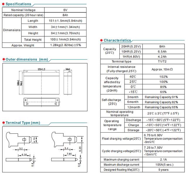 NP6-8Ah 6V8Ah Lead-Acid Battery details