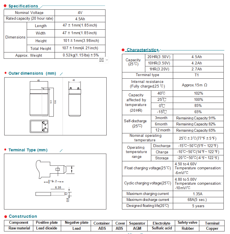 NP4-4.5Ah 4V4.5Ah Lead-Acid Battery manufacture