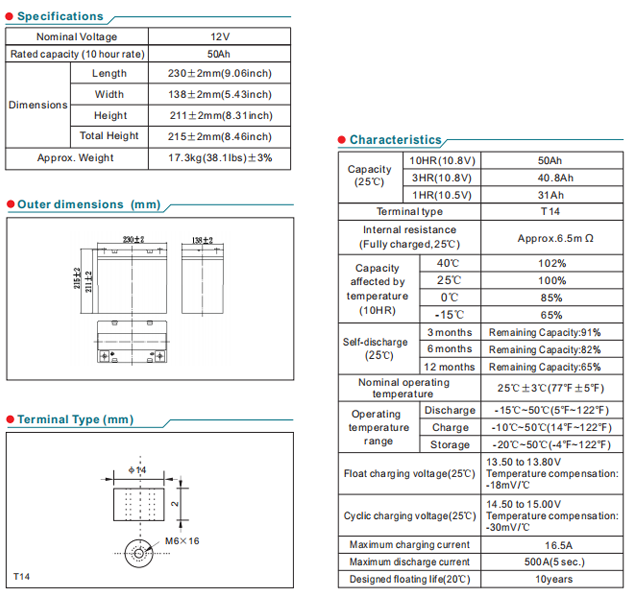 NP50-12 12V50Ah Lead-Acid Battery supplier