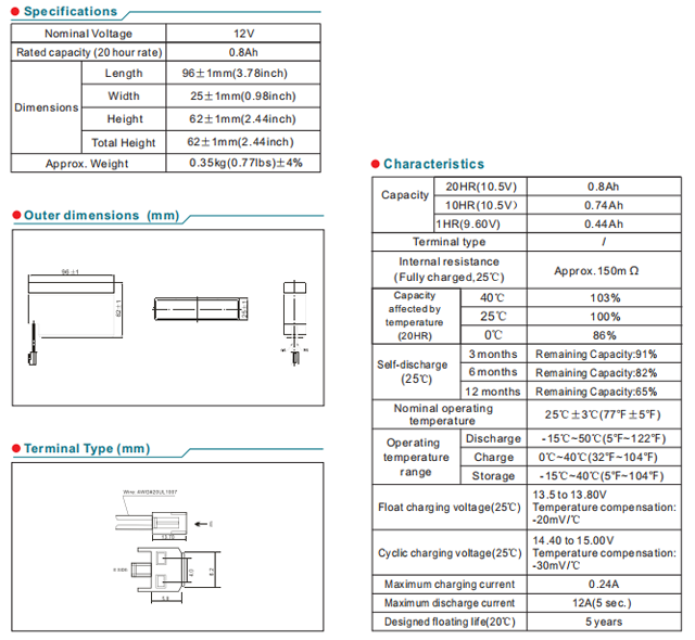 NP12-0.8Ah 12V0.8Ah Lead-Acid Battery factory